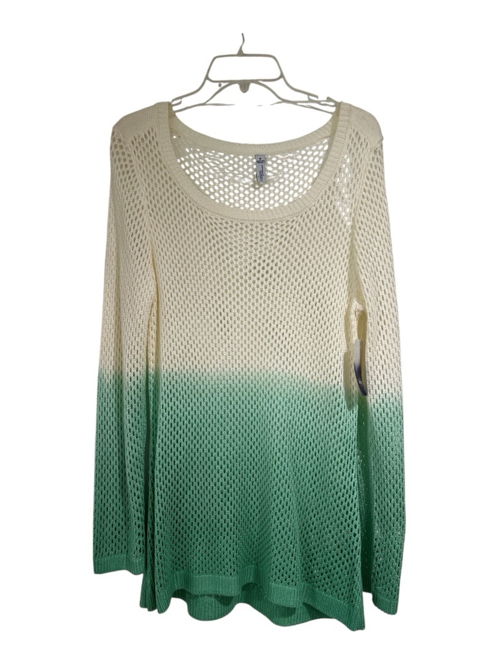 Indigo Cream to Green Open-Knit Ombre Sweater